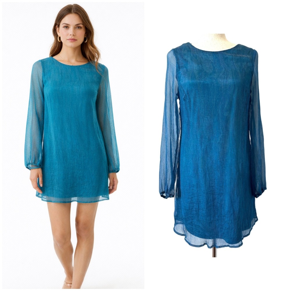 Andree By Unit Teal Blue Crinkle Shimmer Dress S‎ Mermaid Beach Wedding Guest